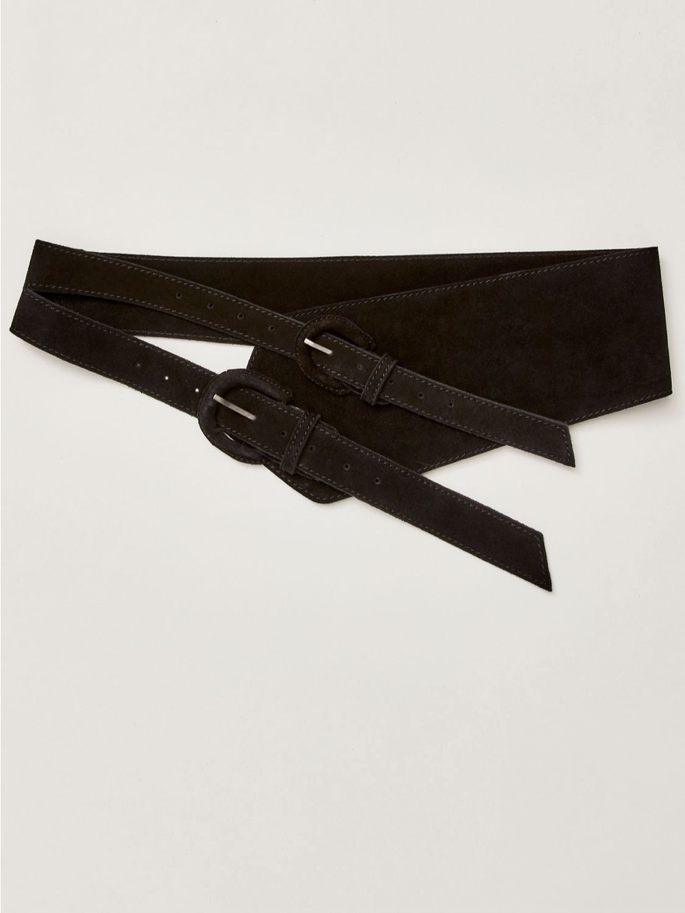 Free People Black Suede Double Buckle Waist Wrap Belt
